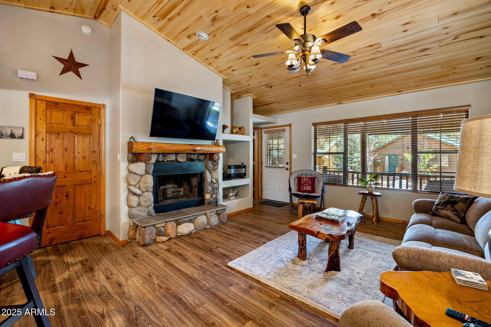 2692 Palomino Trail Overgaard, AZ 85933 - Photo 6 of 33 a living room with furniture a flat screen tv and a fireplace