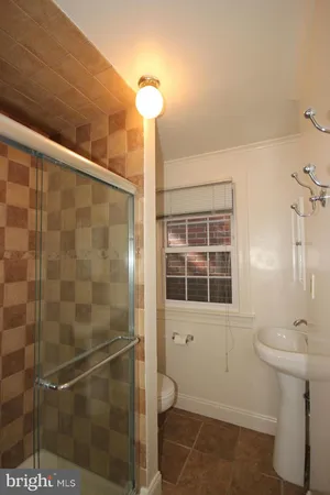 a bathroom with a shower and a sink