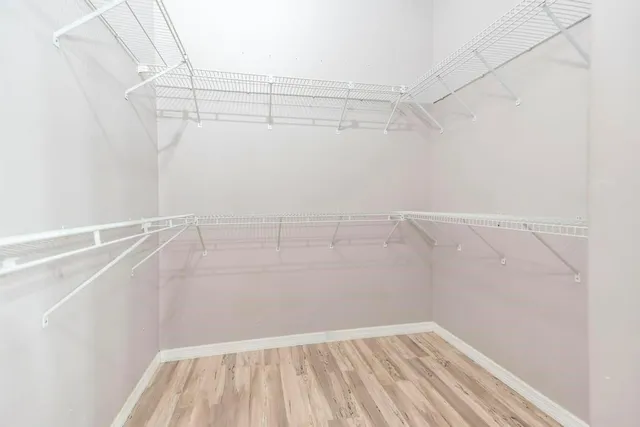 a view of a room with racks on the wall