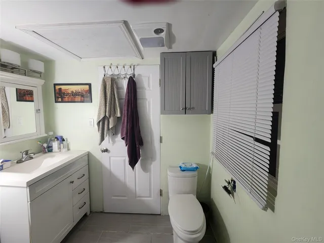 a bathroom with a sink toilet and mirror