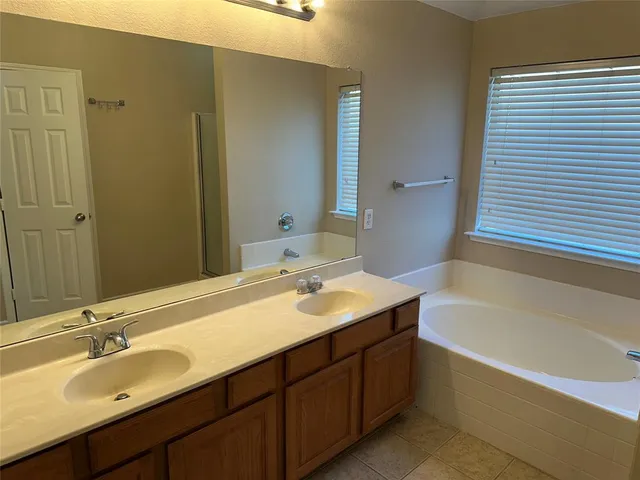 a bathroom with a bathtub