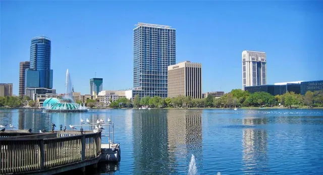 a view of a town with buildings and trees