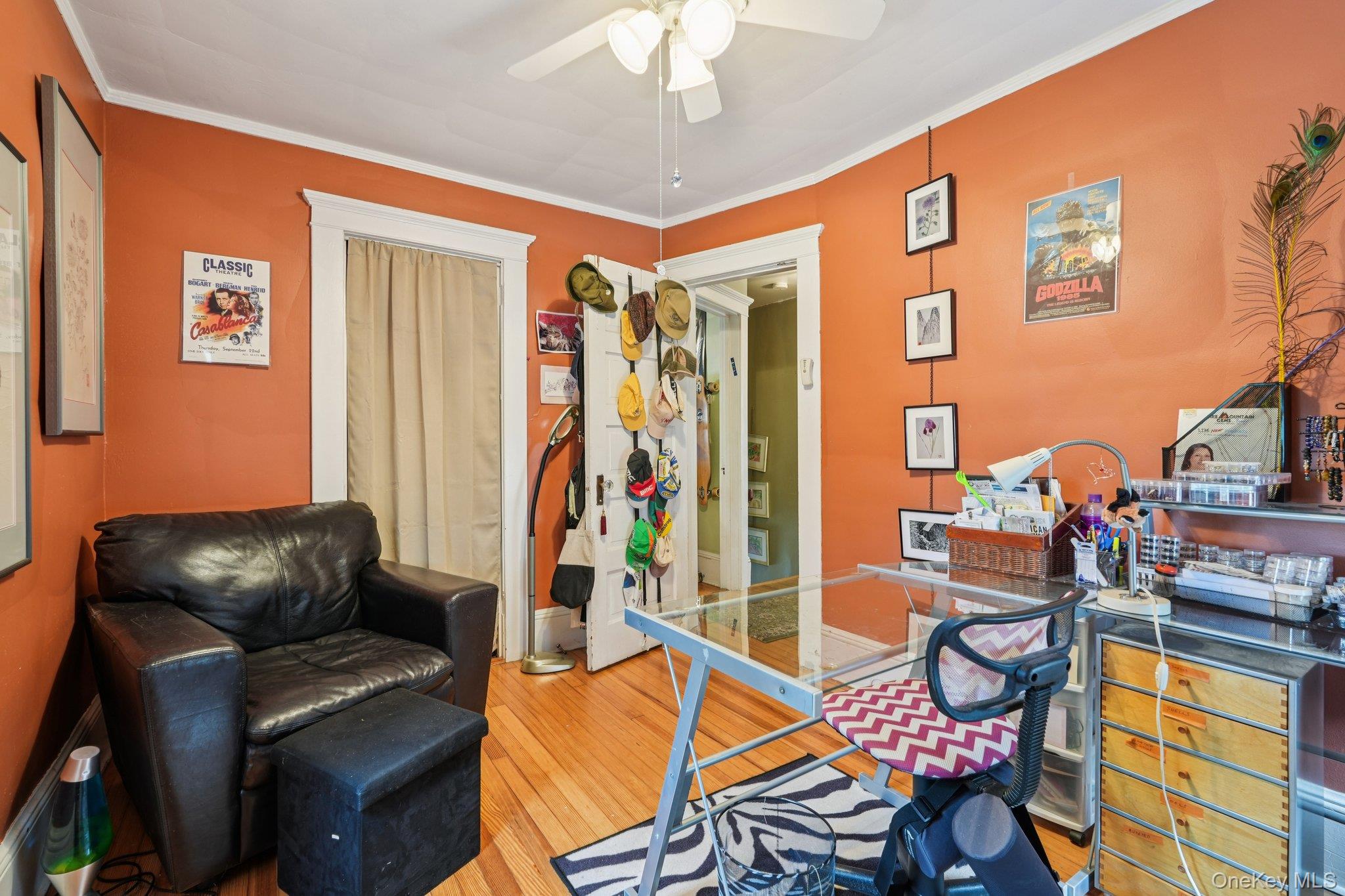 74 East Maple Avenue Suffern, NY 10901 - Photo 32 of 50 Home office with light wood finished floors, crown molding, and a ceiling fan