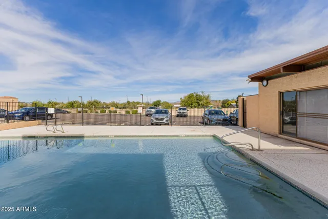 a view of a terrace with city view