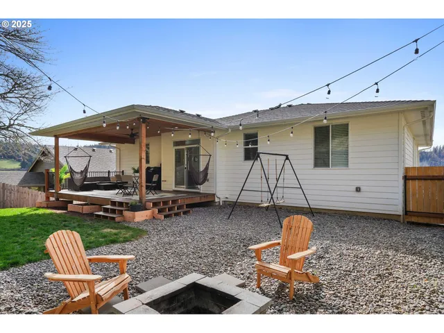 an aerial view of a house with a garden