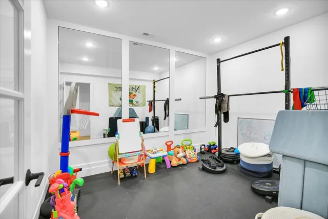 a front view of a house with patio