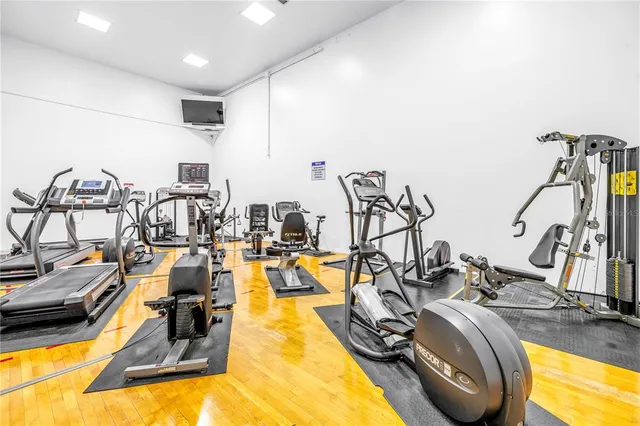 a view of a room with gym equipment