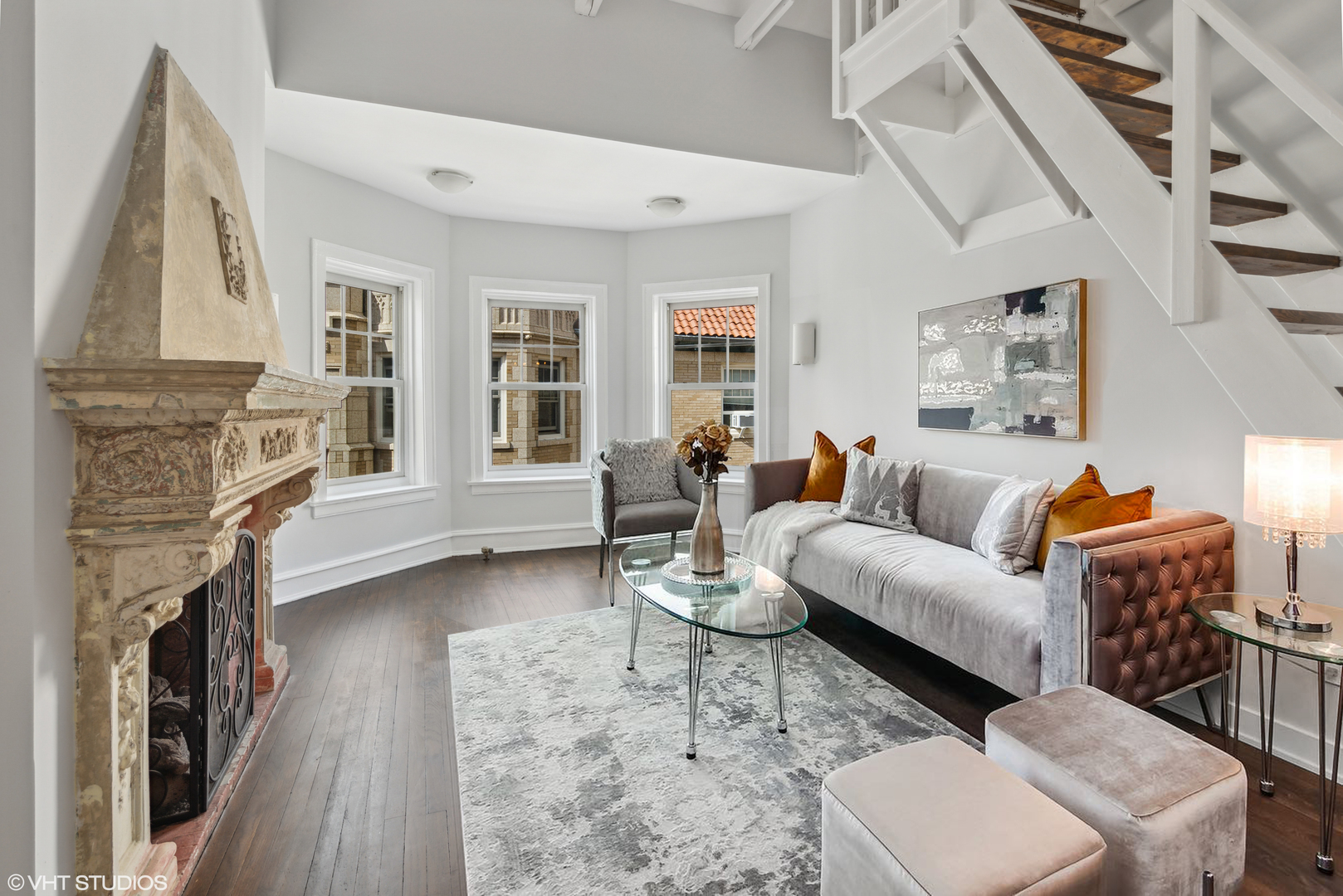 534 West Brompton Avenue, Unit 3N Chicago, IL 60657 - Photo 5 of 19 a living room with fireplace furniture and a wooden floor