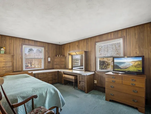 a spacious bedroom with a bed and furniture