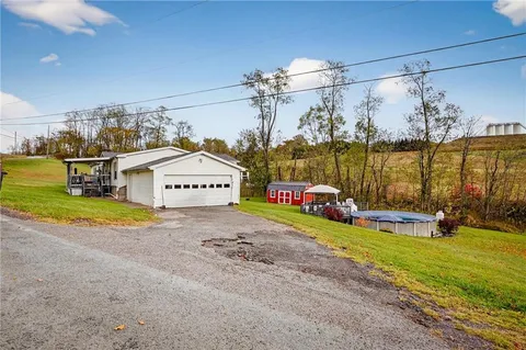 a view of a house with a yard and lake view