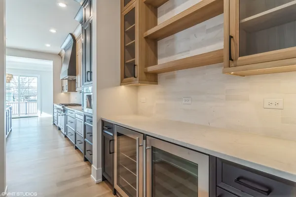 a hallway with cabinets