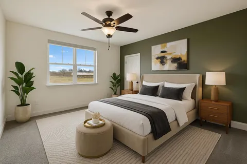 a view of a big house with a big yard and large trees