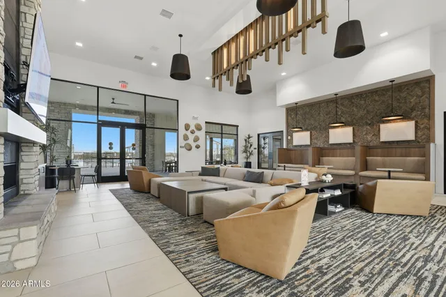 a view of a swimming pool with an ocean view