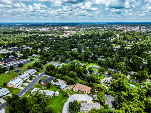 a view of a lake with a city