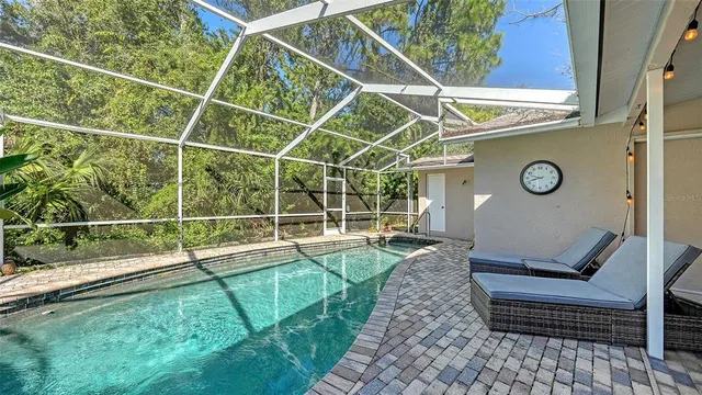 a view of a park with large trees
