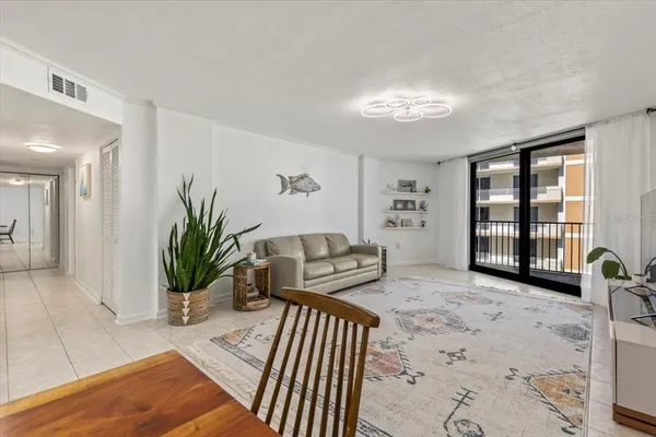 a view of a balcony with an outdoor space