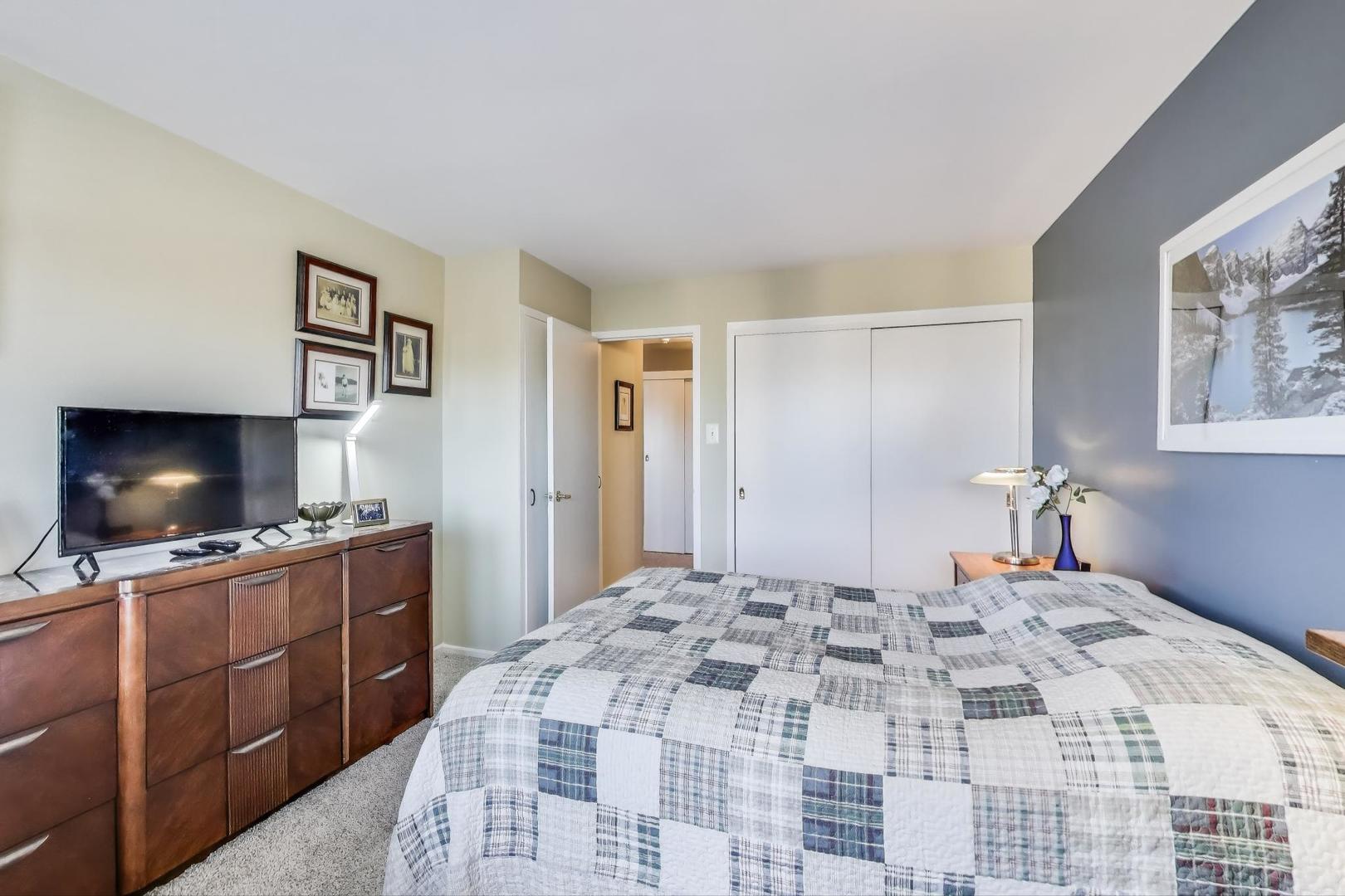 6030 North Sheridan Road, Unit 411 Chicago, IL 60660 - Photo 14 of 20 a bedroom with a bed and a flat screen tv