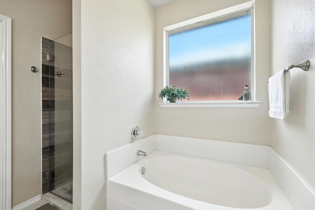 13521 Ponderosa Ranch Road Fort Worth, TX 76262 - Photo 18 of 27 a white bath tub sitting next to a small window
