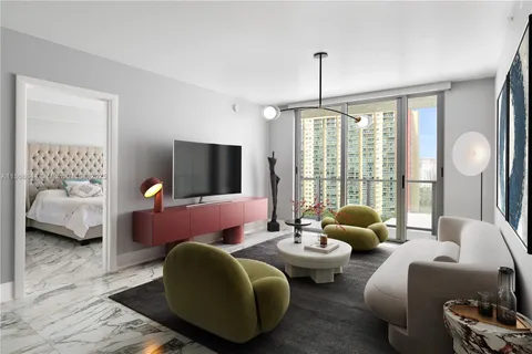 a bedroom with bed and glass windows