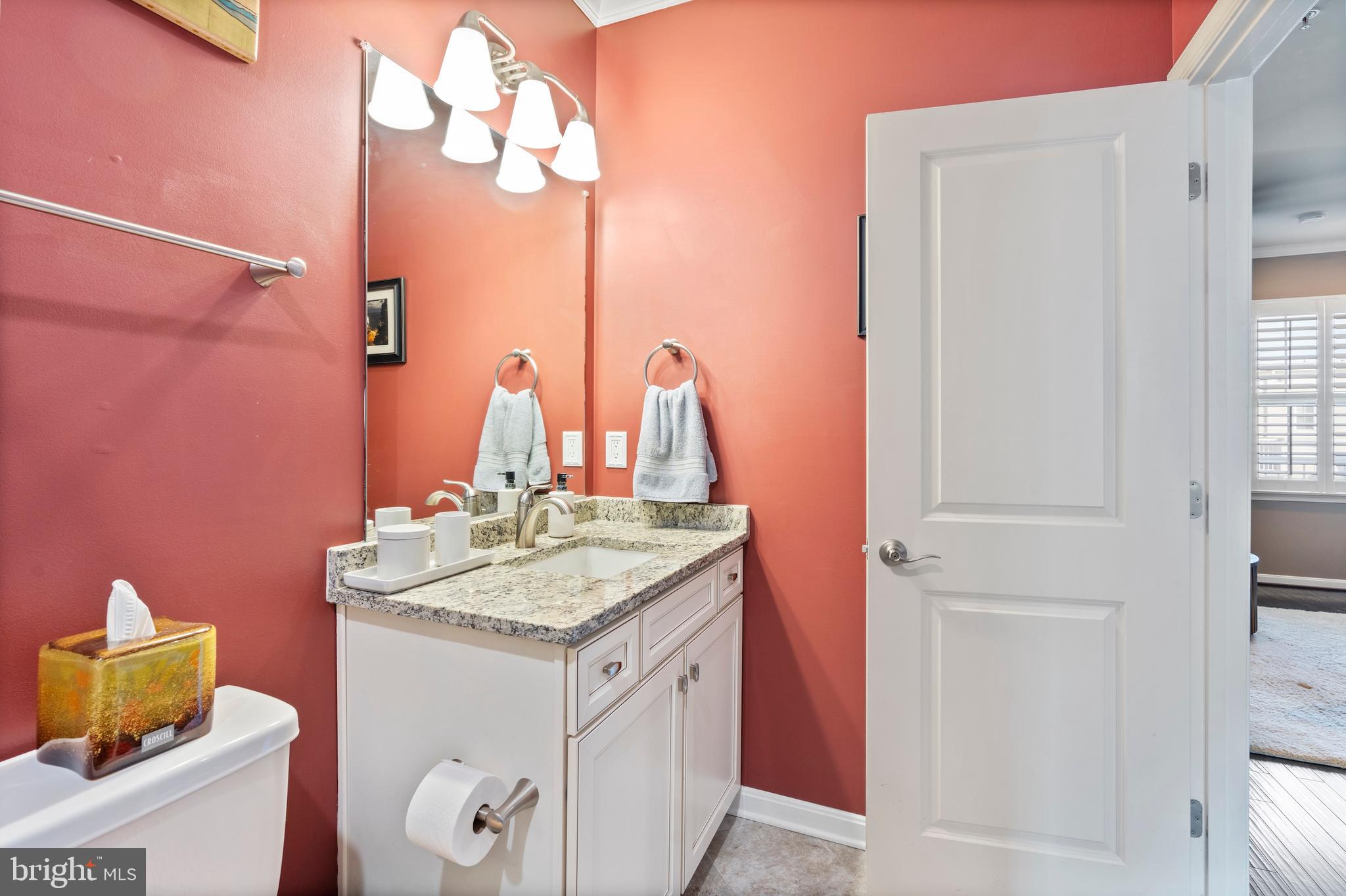 1311 Belt Street Baltimore, MD 21230 - Photo 38 of 65 a bathroom with a granite countertop sink and a mirror