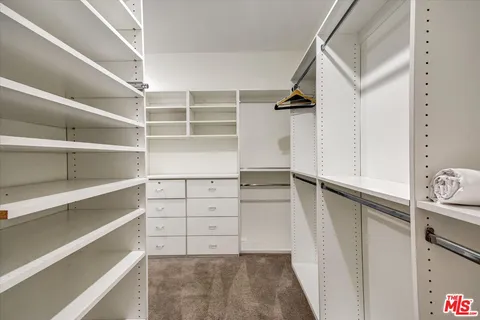 a view of walk in closet with empty racks