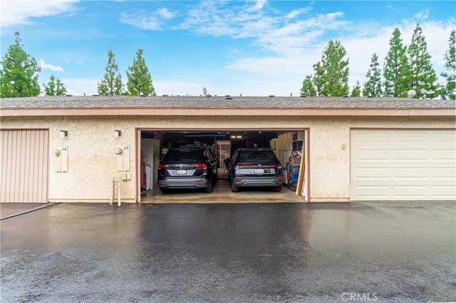 a view of a car parking garage with a large window