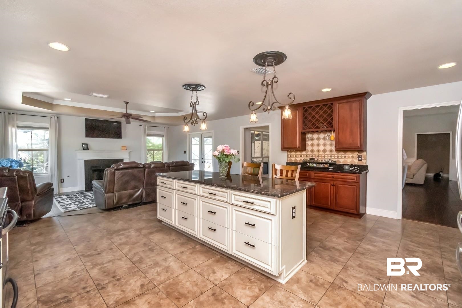 27890 Rileywood Drive Daphne, AL 36526 - Photo 49 of 49 Kitchen with tasteful backsplash, open floor plan, recessed lighting, a ceiling fan, and pendant lighting