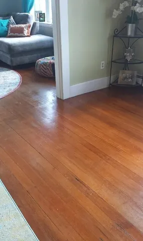 a living room with furniture and a hard wood floor