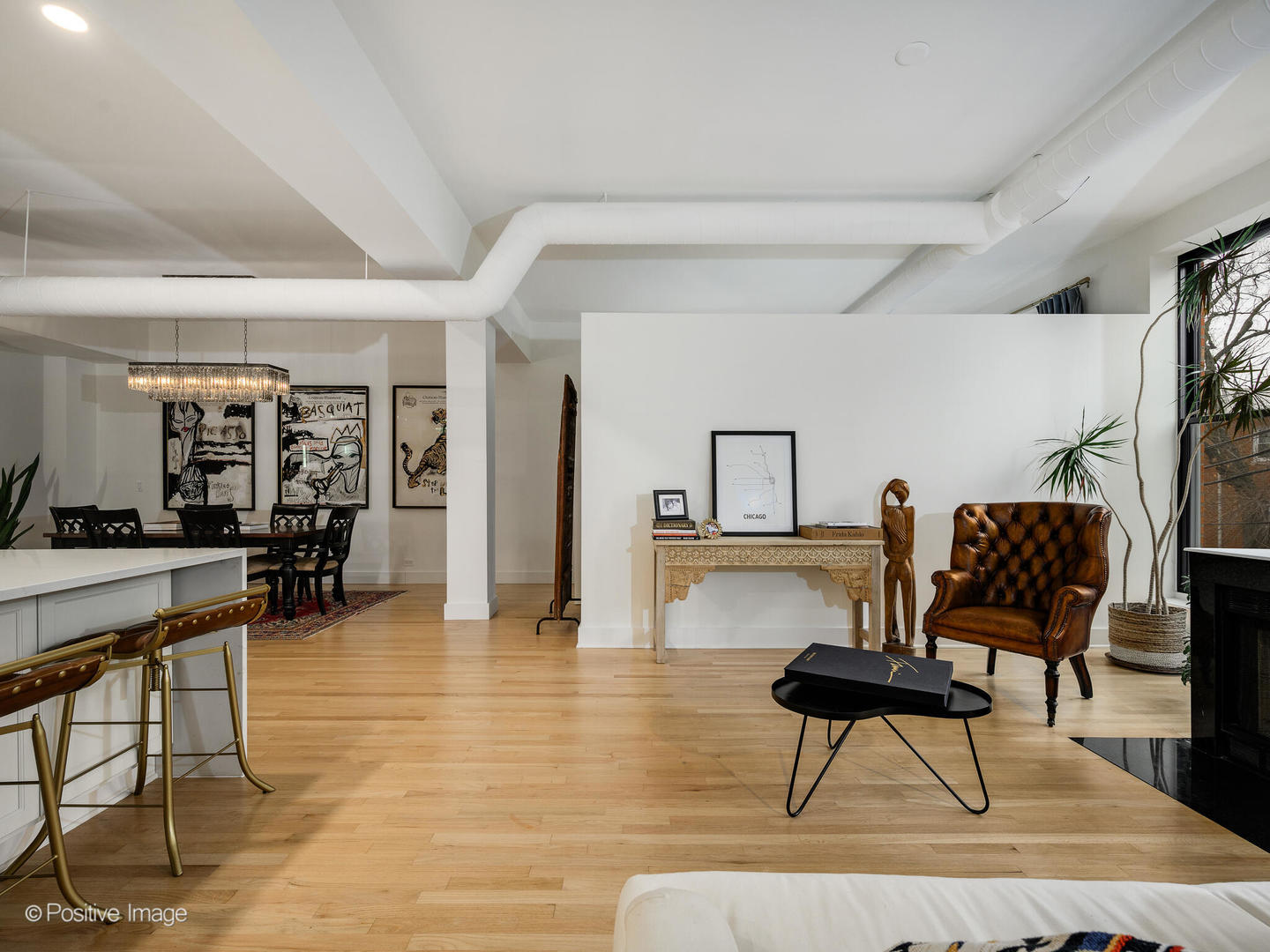1760 West Wrightwood Avenue, Unit 204 Chicago, IL 60614 - Photo 7 of 28 a living room with fireplace furniture and a wooden floor