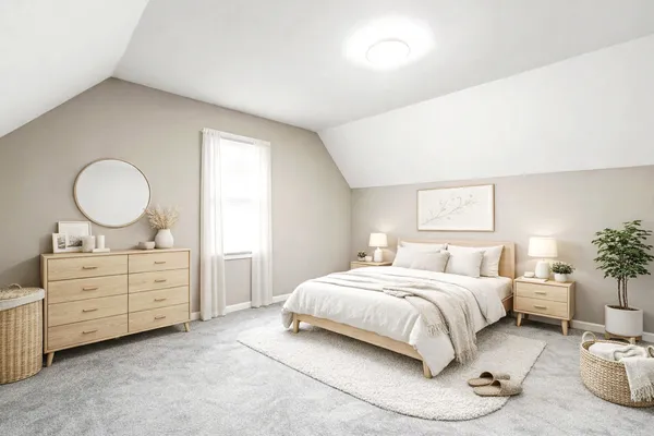 a bedroom with a bed and window