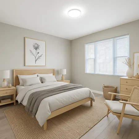 a bedroom with a large bed and a window