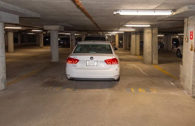 a car parked in a garage