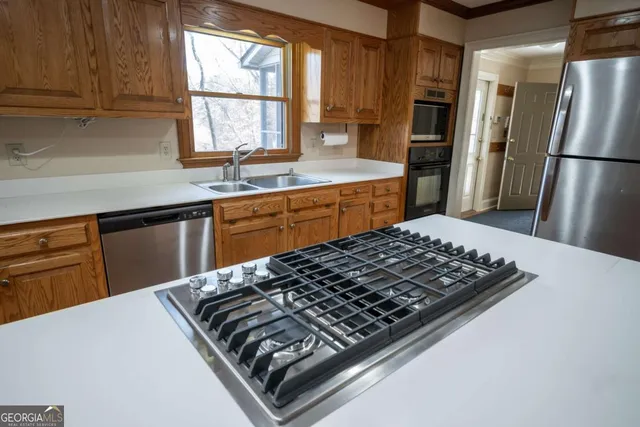 a view of a balcony with wooden floor