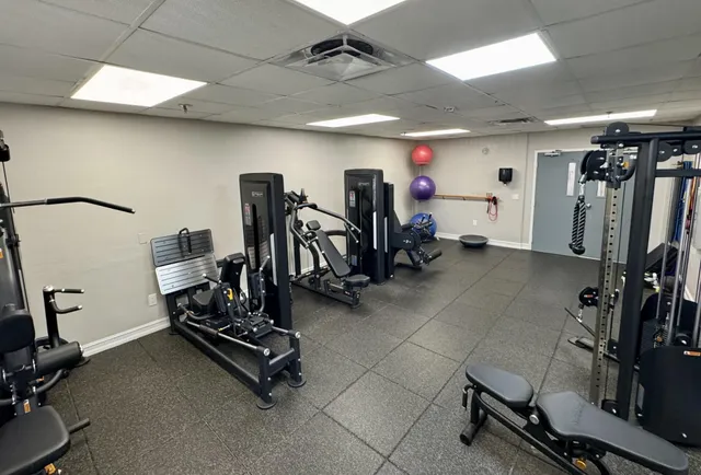 a view of a room with gym equipment
