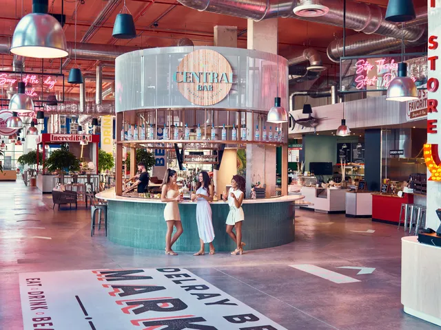 a view of a park that has large trees