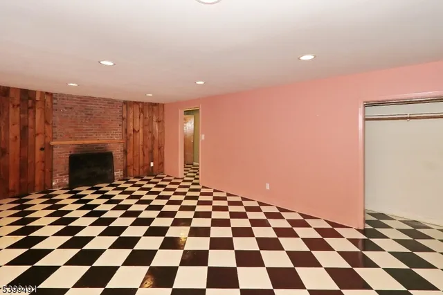 a black and white checkered floor