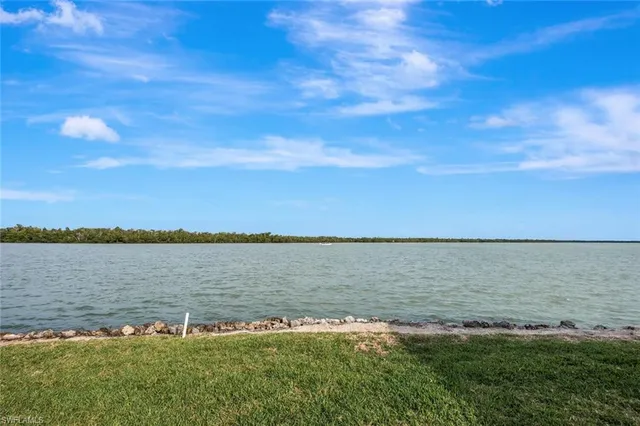 a view of a lake with houses in the back