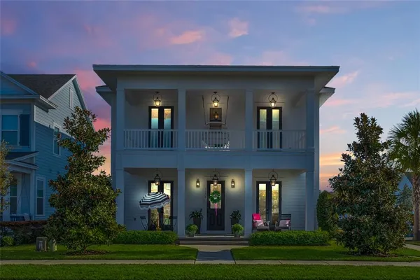a view of a building with a living room