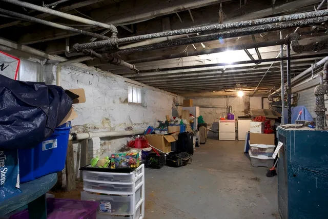 a view of a storage room with racks