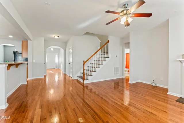 a view of a wooden balcony with wooden floor