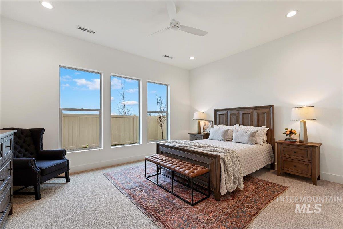 1297 Chena Street Middleton, ID 83644 - Photo 21 of 38 Bedroom featuring light colored carpet, ceiling fan, and recessed lighting