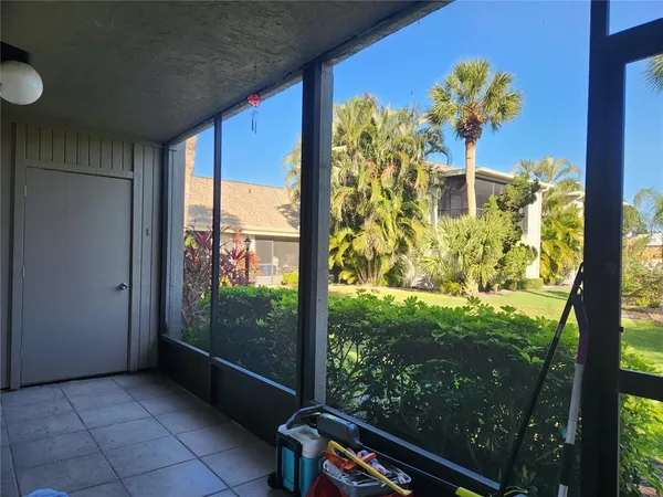 a view of a floor to ceiling window and a tree