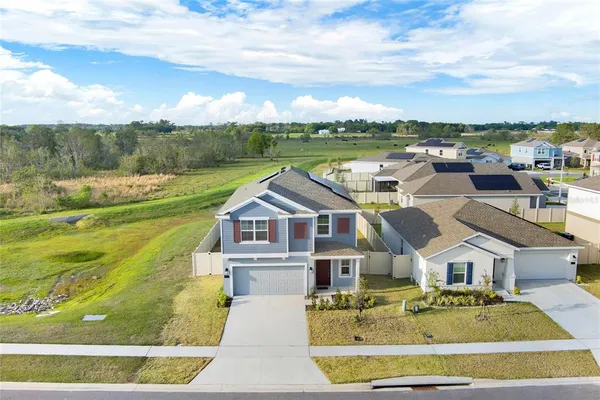 an aerial view of a house
