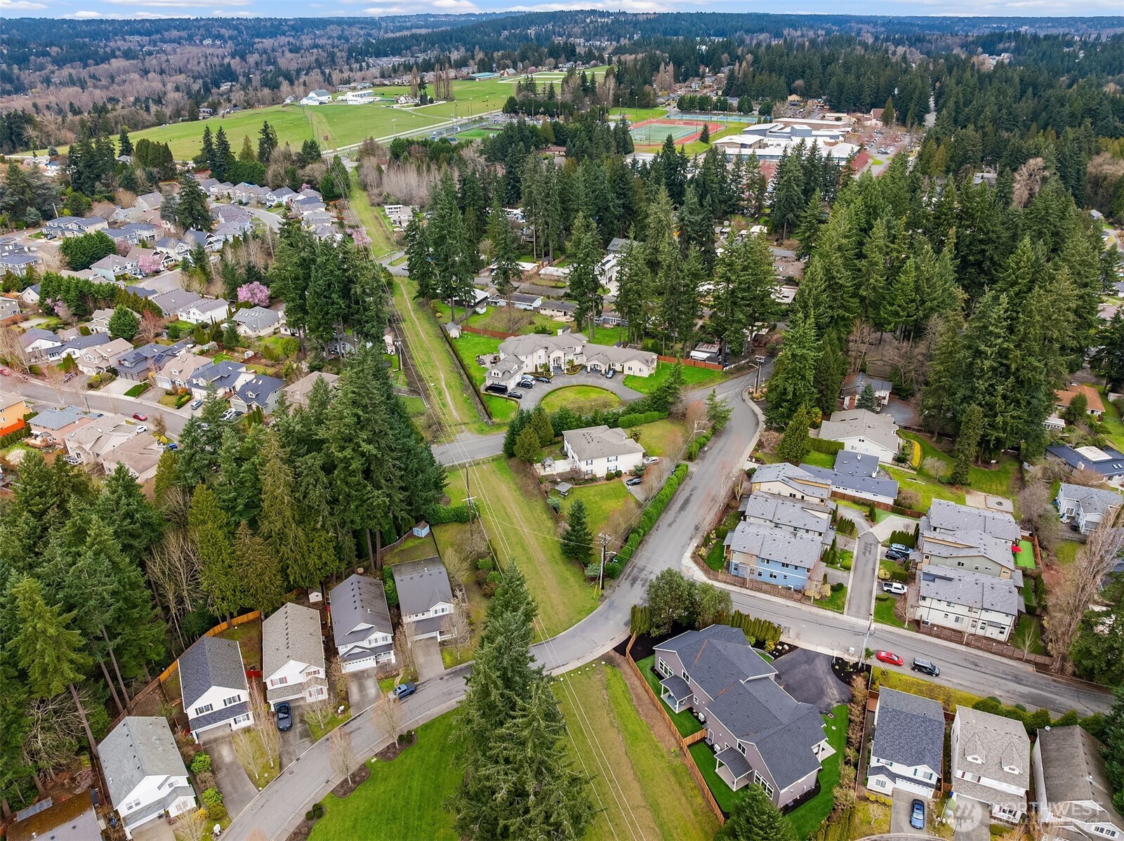 9207 Northeast 175th Street, Unit A Bothell, WA 98011 - Photo 37 of 38 an aerial view of lake and residential houses with outdoor space