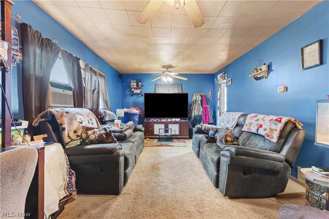 68-70 East Sunset Drive Rittman, OH 44270 - Photo 7 of 49 Carpeted living area featuring blue walls and a textured ceiling