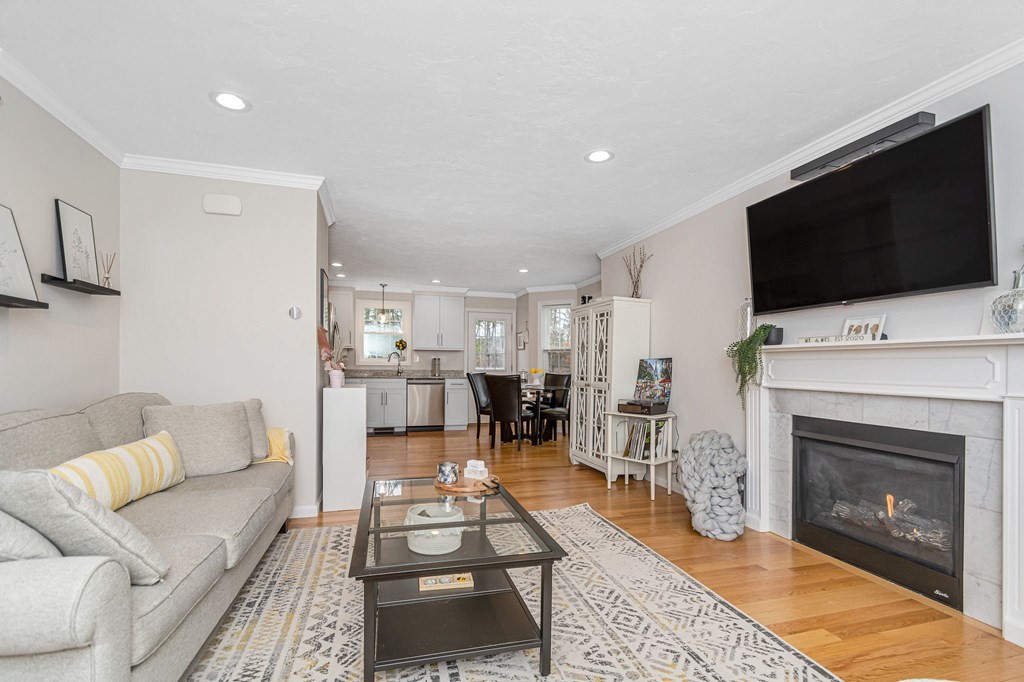 69 Riley Road, Unit 69 Tyngsboro, MA 01879 - Photo 4 of 42 a living room with furniture a flat screen tv and a fireplace