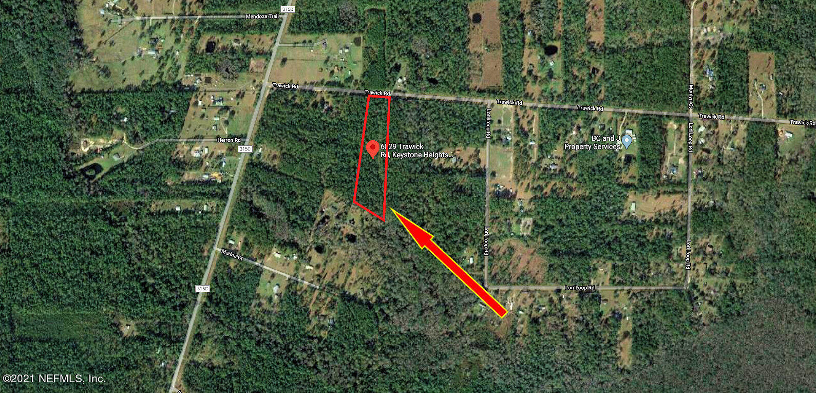 6029 Trawick Road Keystone Heights, FL 32656 - Photo 3 of 11 Aerial Image with boundary line 3