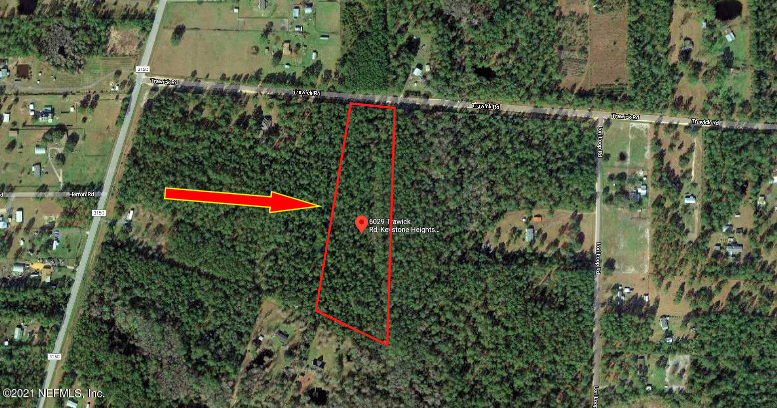 6029 Trawick Road Keystone Heights, FL 32656 - Photo 4 of 11 Aerial Image with boundary line 4
