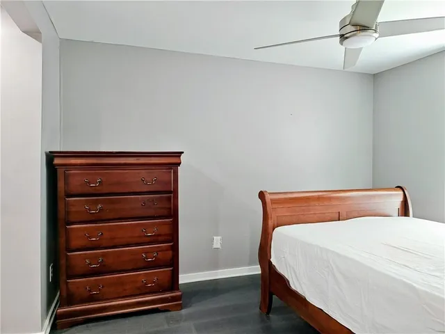 an entryway with wooden floor
