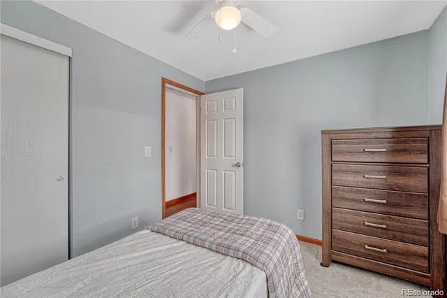 a bedroom with a bed and a dresser